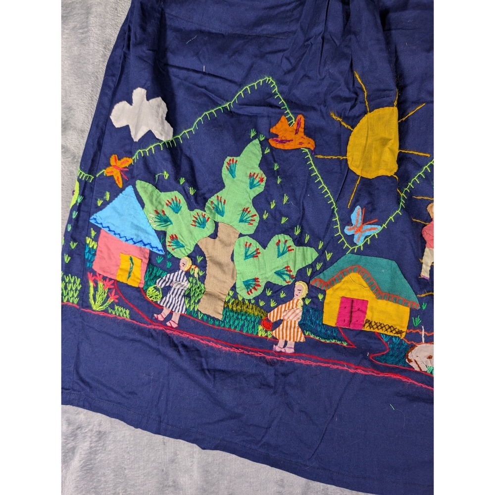 Cuyamuna Handmade Colombia Folk Art Embroidered Cotton Skirt Navy Blue 31L 13W - Picture 10 of 16